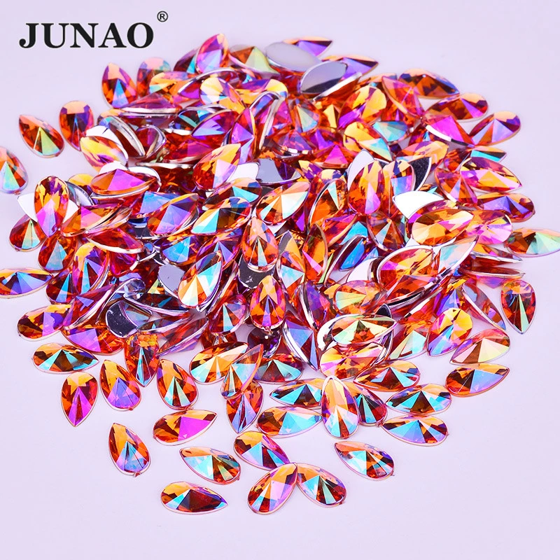 Nail Art Orange - JUNAO 8x13mm Orange AB Acrylic Non