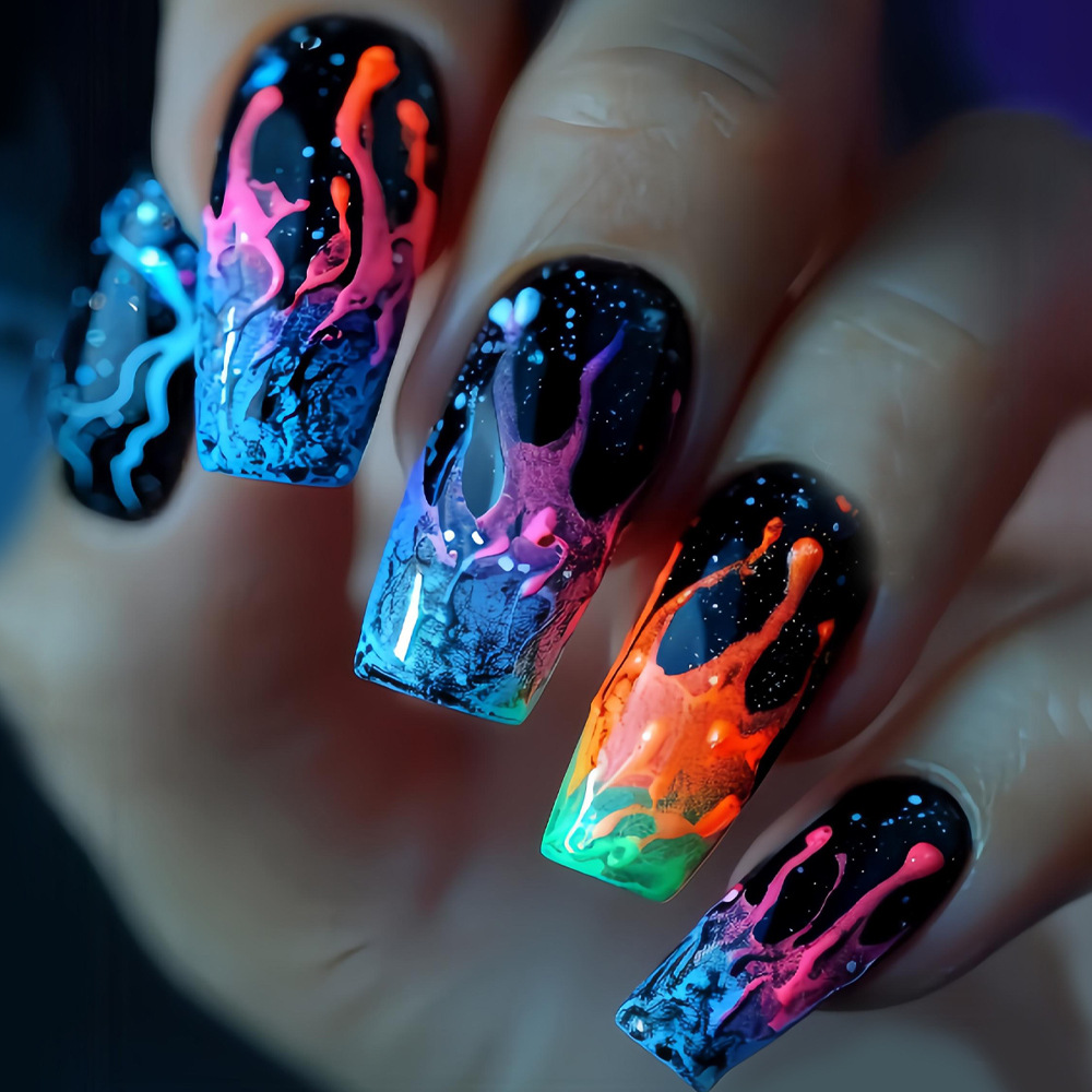 Nail Art Orange - Medium fake nails for women girls