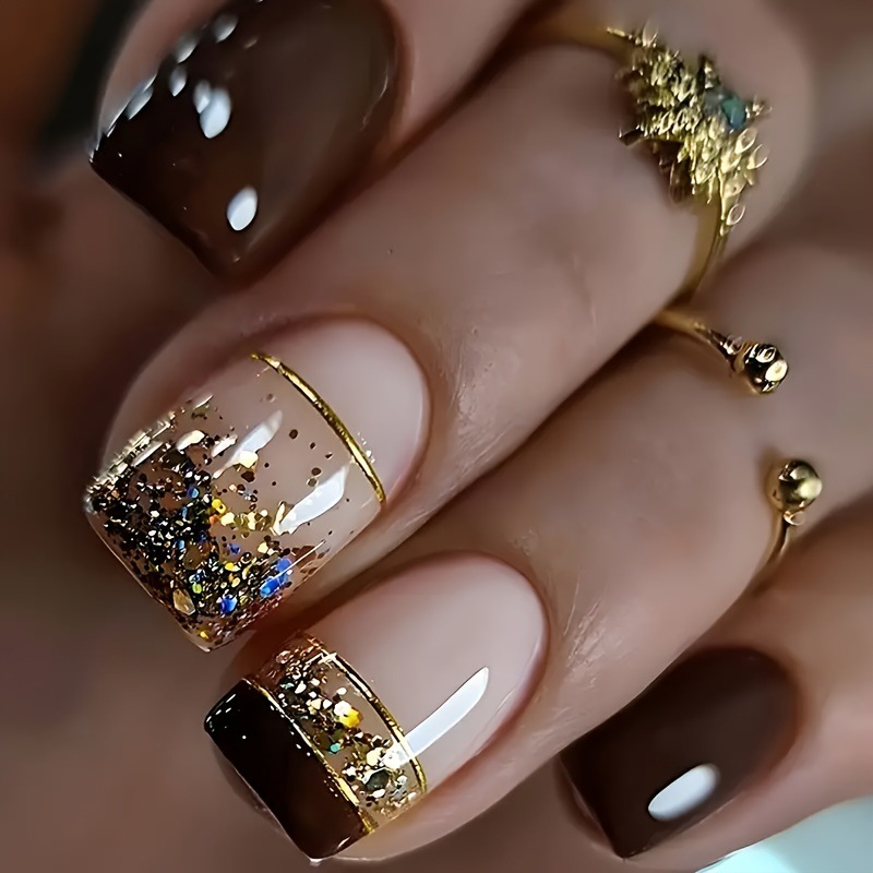 Short Square fake nails for wo - Nail Art Glitter 评论和价格