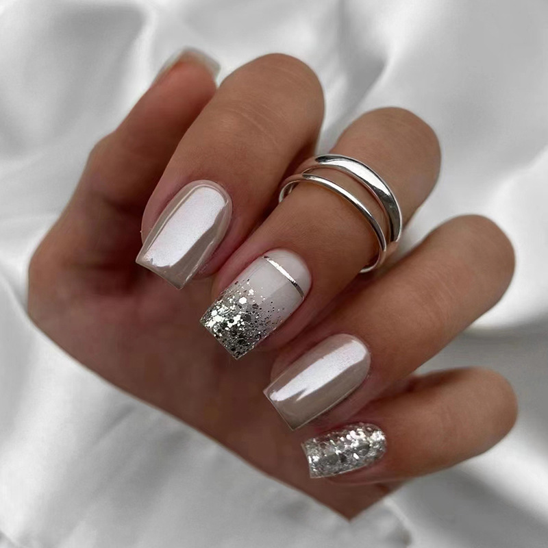 Short Square fake nails for wo - Nail Art Glitter 评论和价格