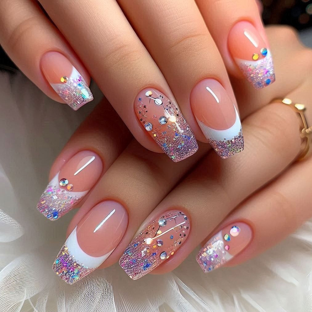 24pcs/set Short Medium fake na - Nail Art Glitter 评论和价格