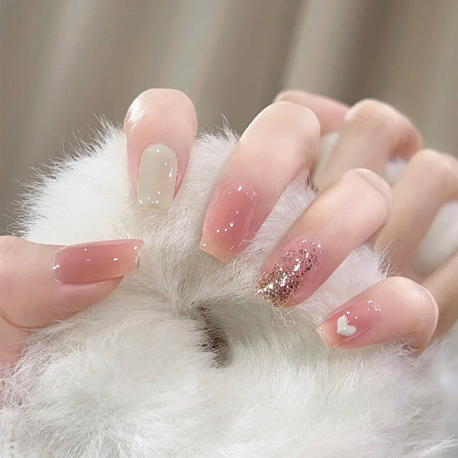 24pcs/set Short Medium fake na - Nail Art Glitter 评论和价格