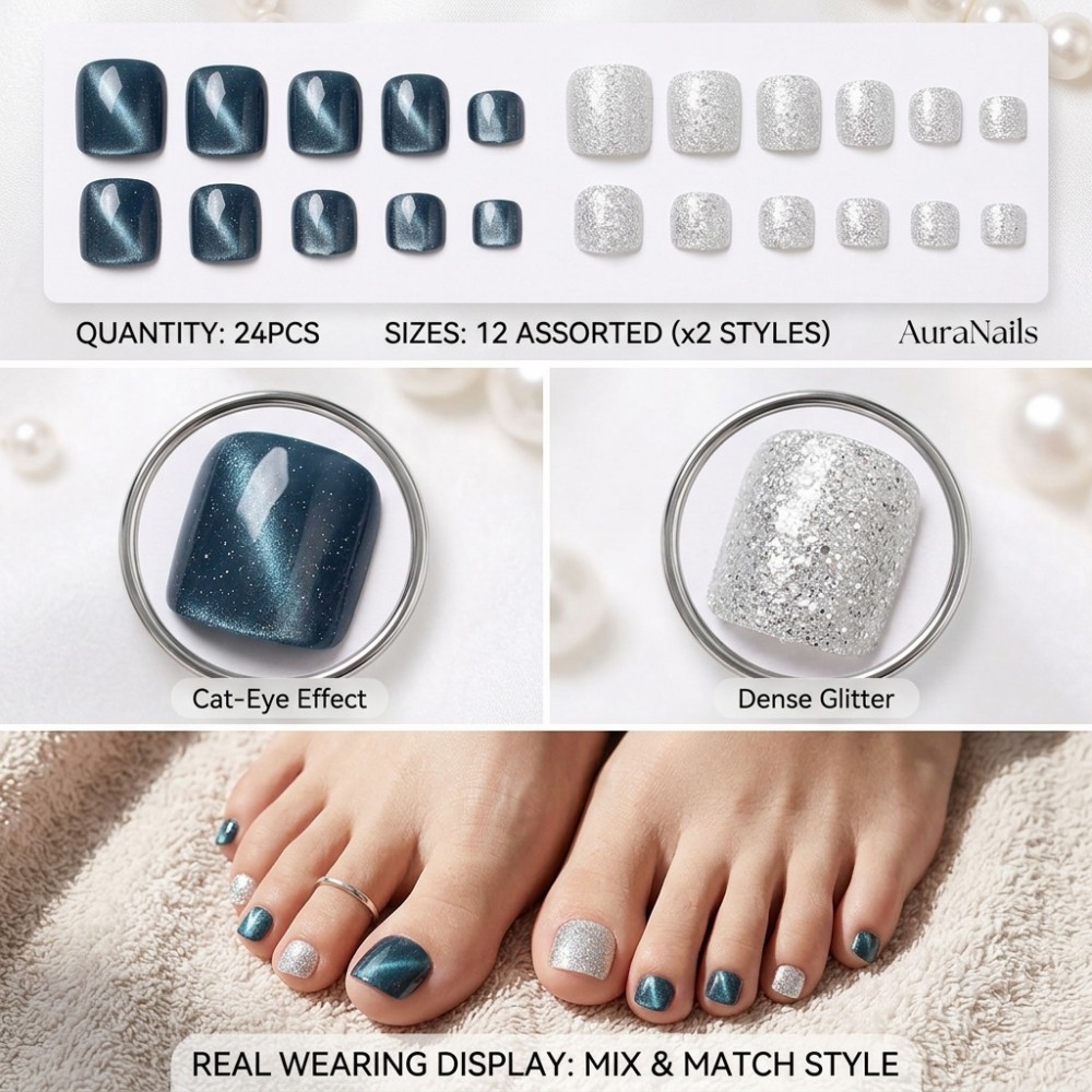 24PCS Ocean Blue Cat Eye Toena - Nail Art Glitter 评论和价格