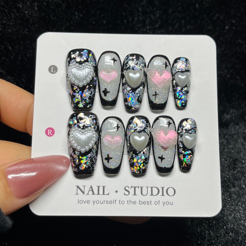10PCS Gothic Black Press on Na - Nail Art Glitter 评论和价格