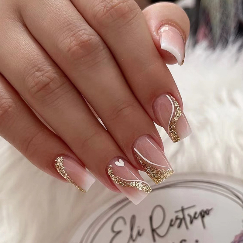 Short Medium fake nails for wo - Nail Art Glitter 评论和价格